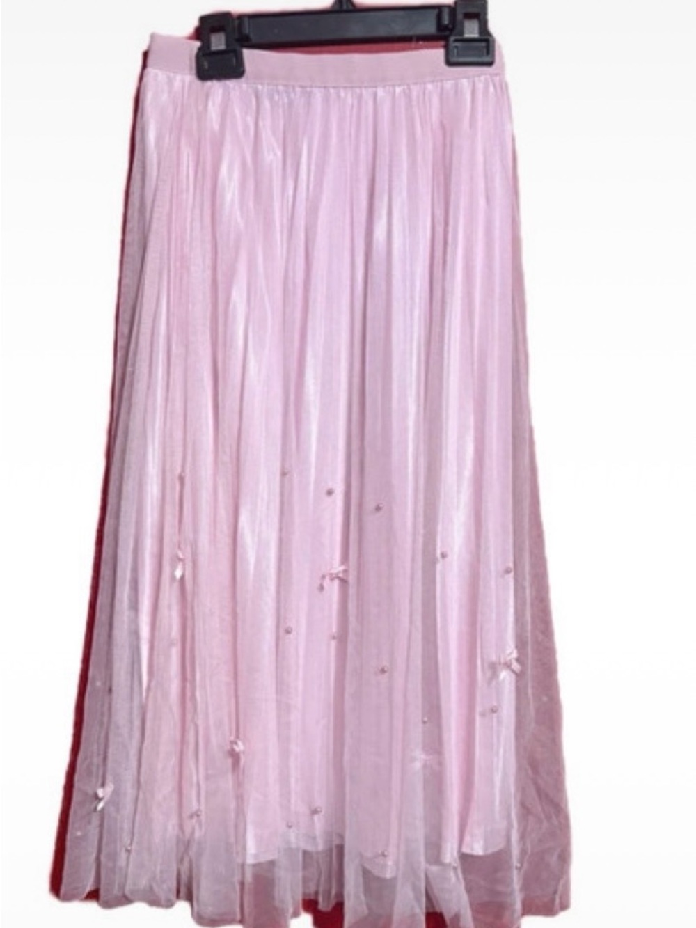Soho Apparel Pink Tulle Maxi Skirt with Bow Accents